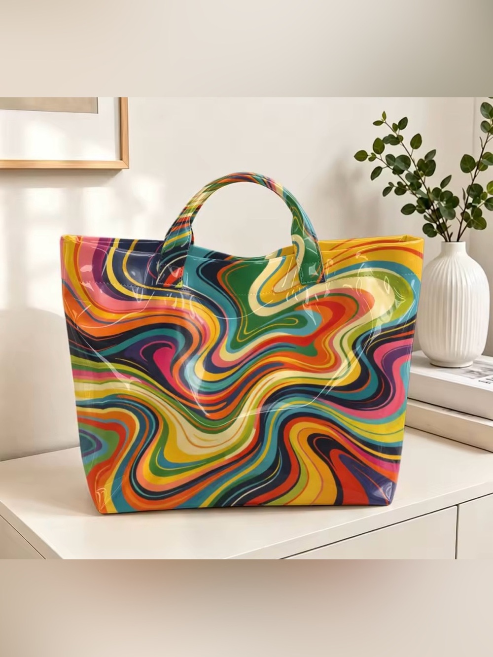 Top handle Swirl Vinyl Tote Bag - Multicolor